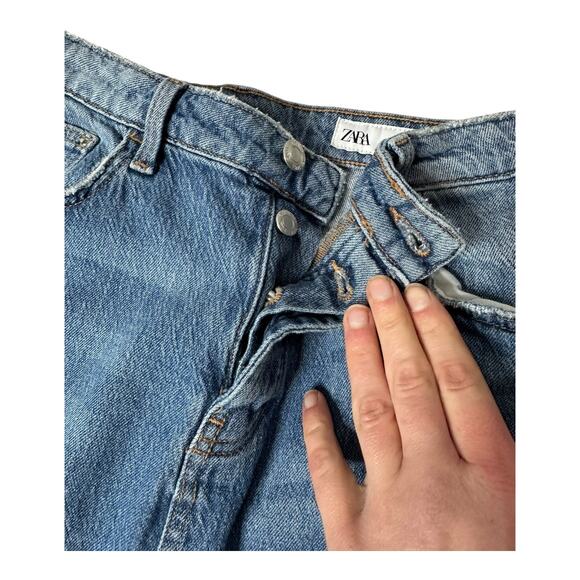 Zara Medium Wash Long Denim Skirt Front Slit Women's M/ Size 6 - Picture 6 of 7